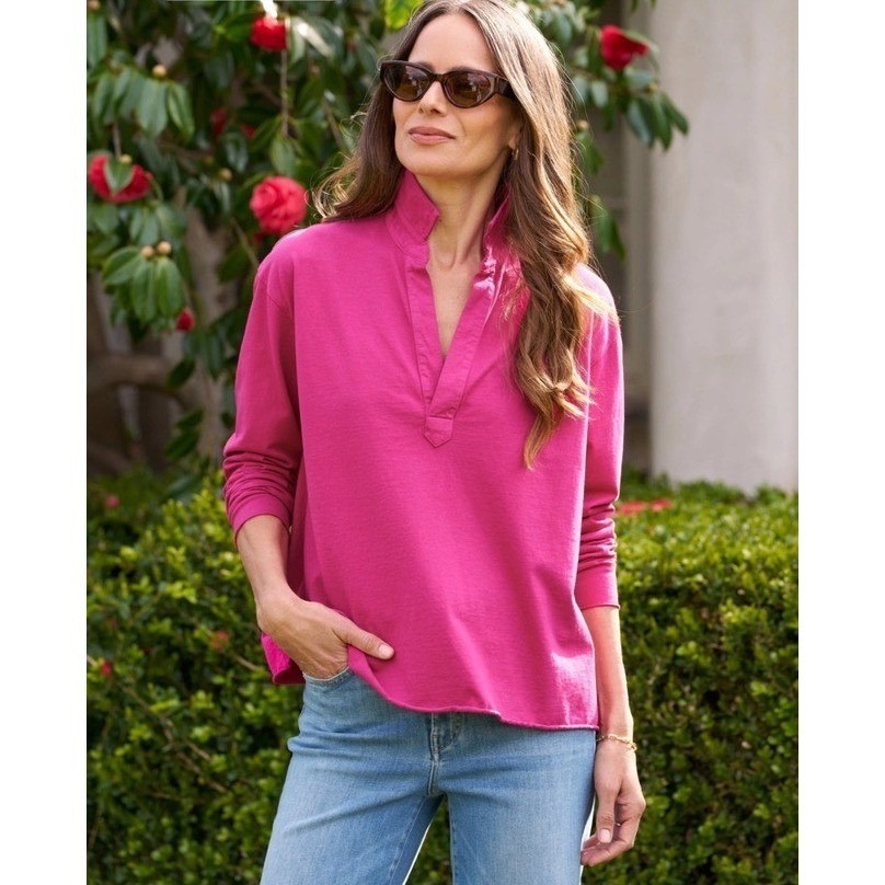 Frank & Eileen Patrick Magenta Heritage Jersey Funnel Neck Pullover Top Medium